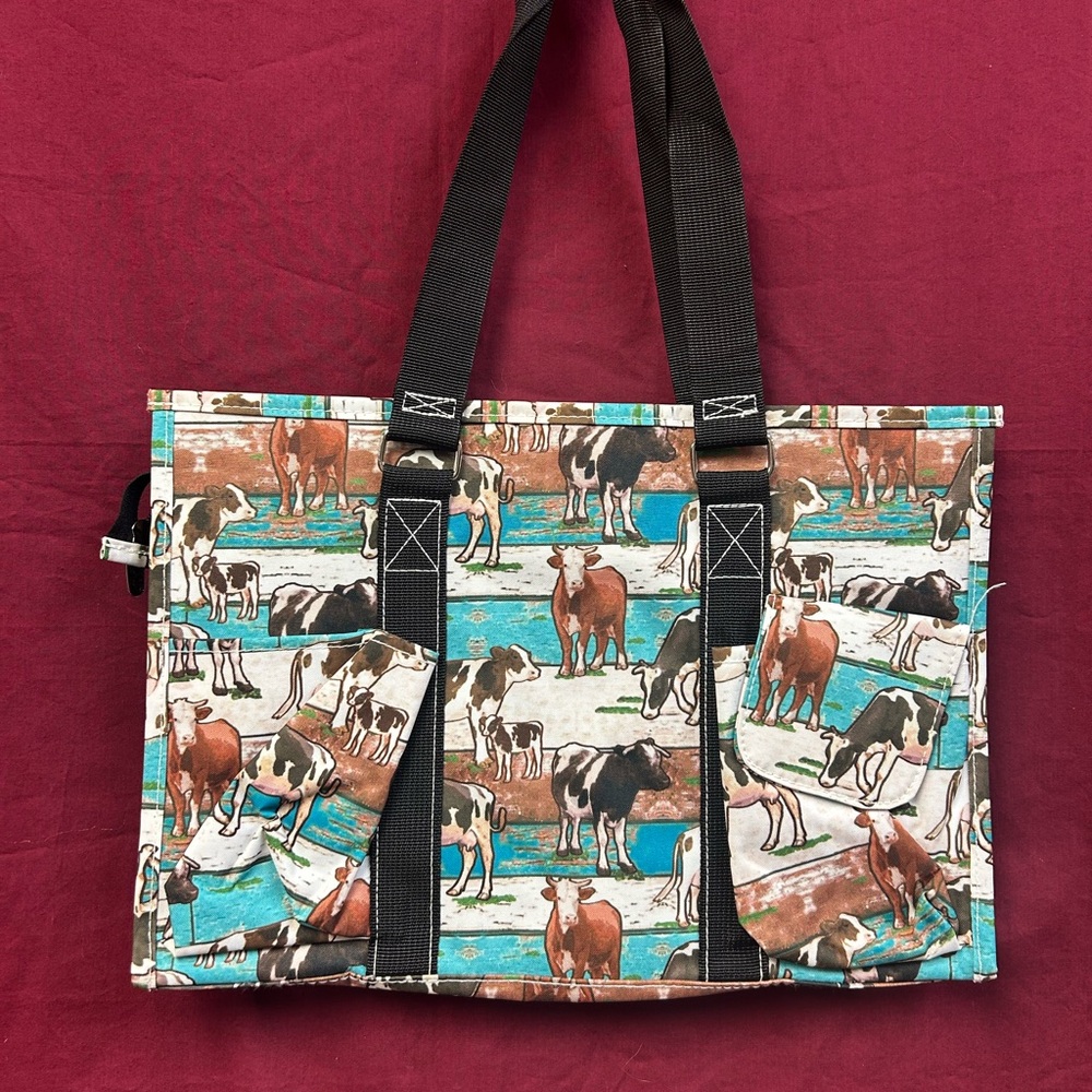 Cow Print Tote Bag with Black Handles